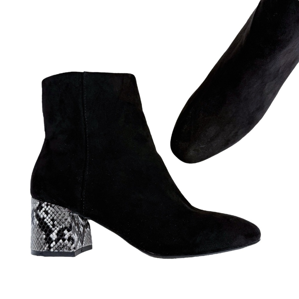 Sugar Olive Black Faux Microsuede Snake Print Heel Ankle Boot Bootie Size 7